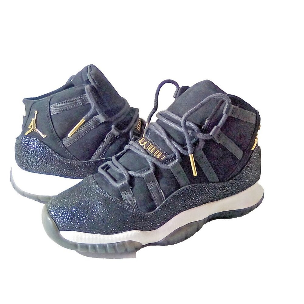 Nike Air Jordan 11 Retro Premium Black Metallic Gold Heiress Sz 5Y 852625-030